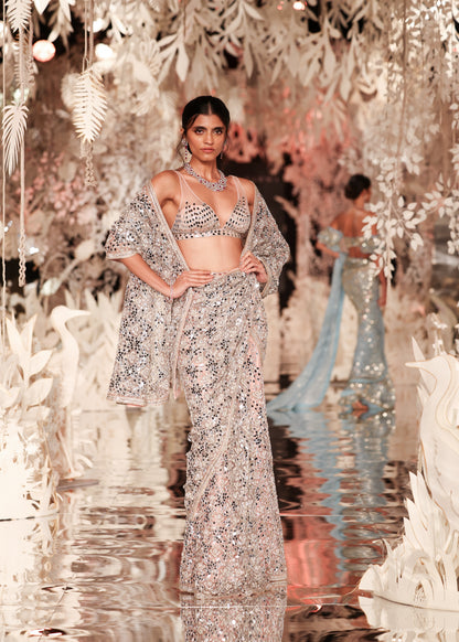 Blush Pink Mirror Work Saree