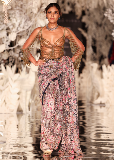 Hand-Embroidered Floral Threadwork Saree (Bejewelled Blouse Not Inclusive)