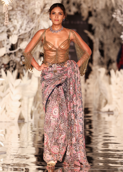 Hand-Embroidered Floral Threadwork Saree (Bejewelled Blouse Not Inclusive)