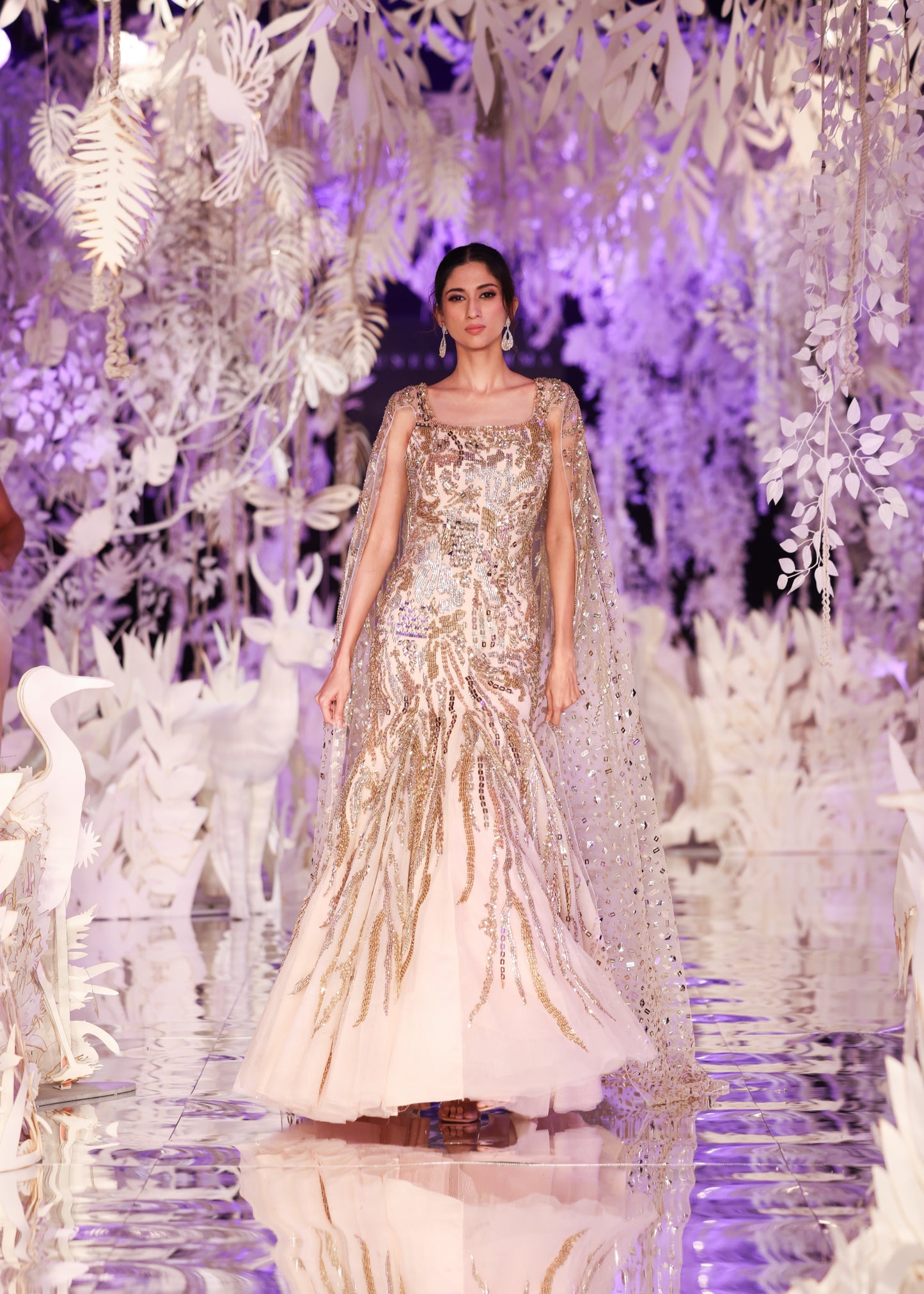 Champagne Gown with Gold Sequin Embellishments