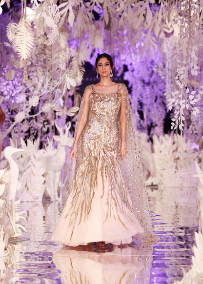 Champagne Gown with Gold Sequin Embellishments