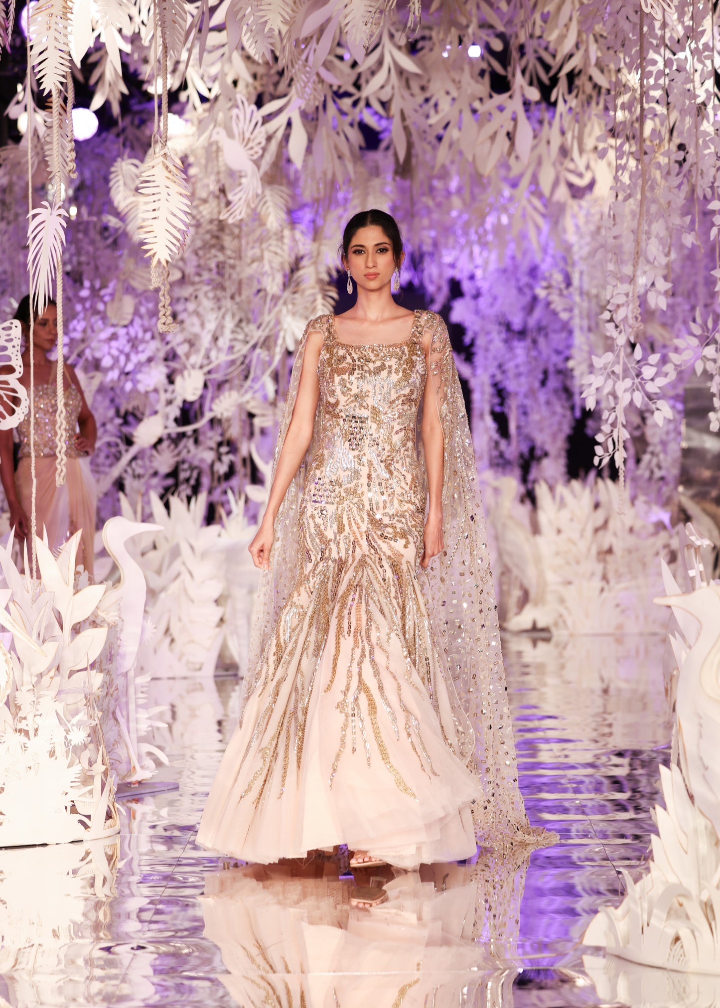 Champagne Gown with Gold Sequin Embellishments