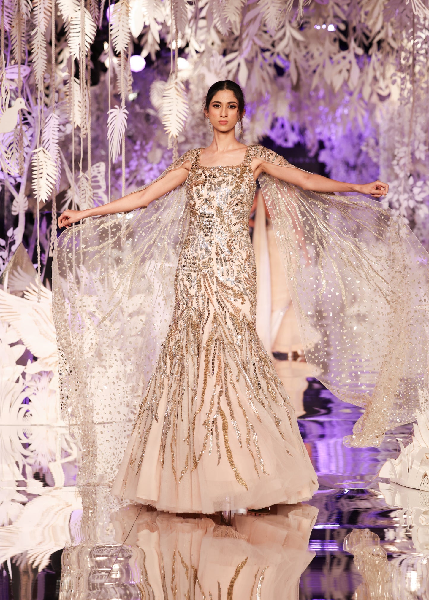 Champagne Gown with Gold Sequin Embellishments