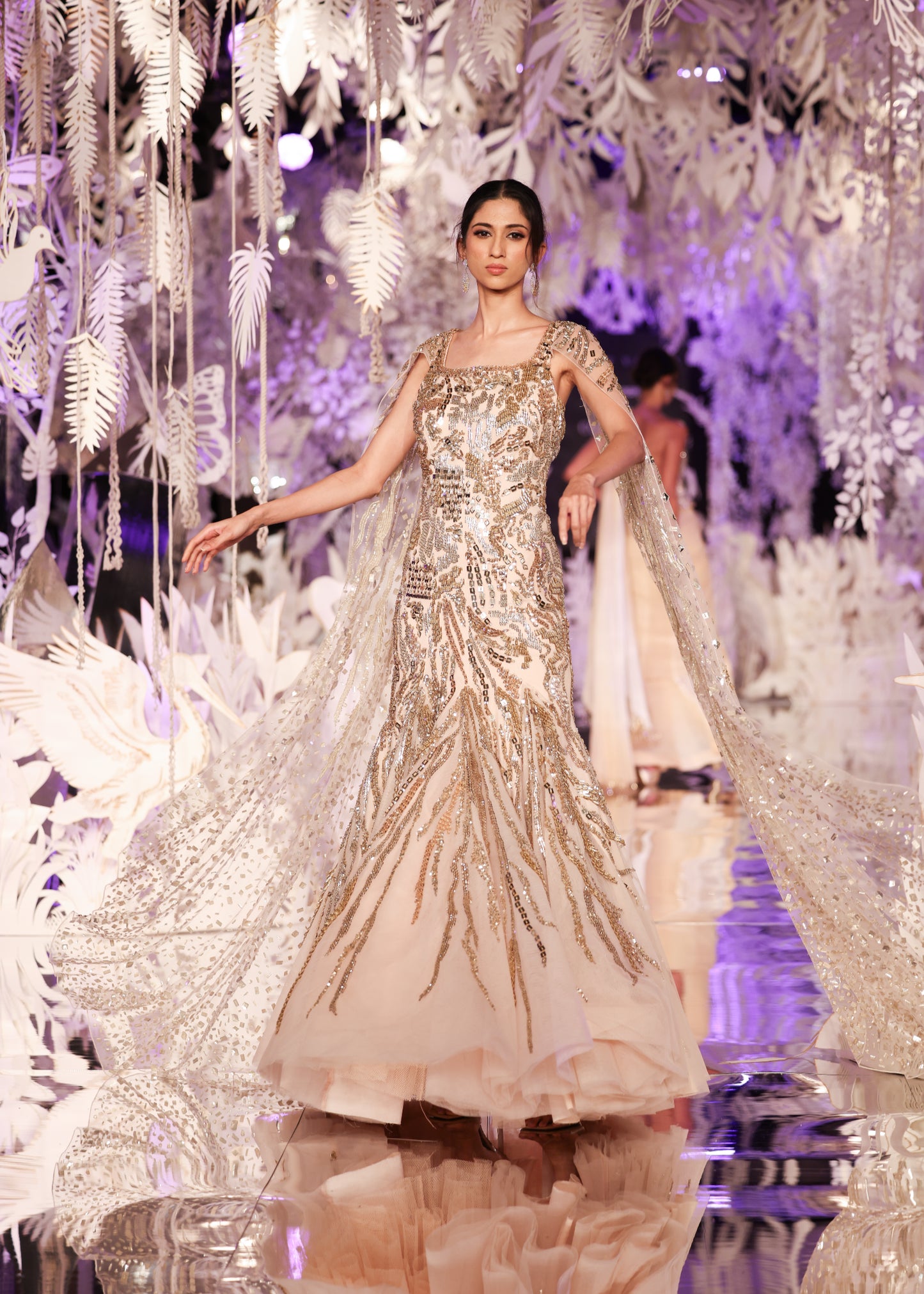 Champagne Gown with Gold Sequin Embellishments