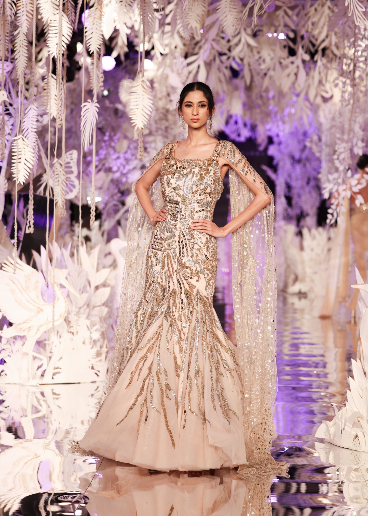 Champagne Gown with Gold Sequin Embellishments