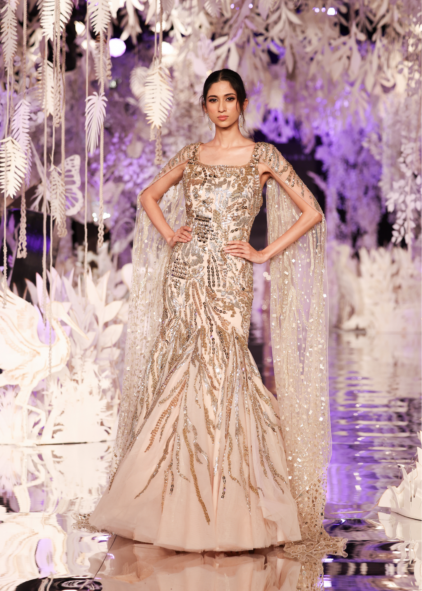 Champagne Gown with Gold Sequin Embellishments