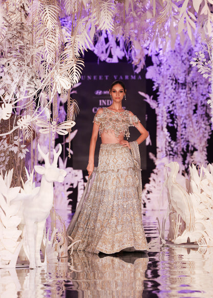 Silver Grey Zardozi Lehenga