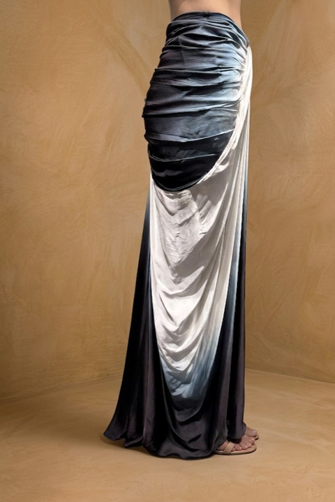 Ombré Draped Modal Satin Skirt