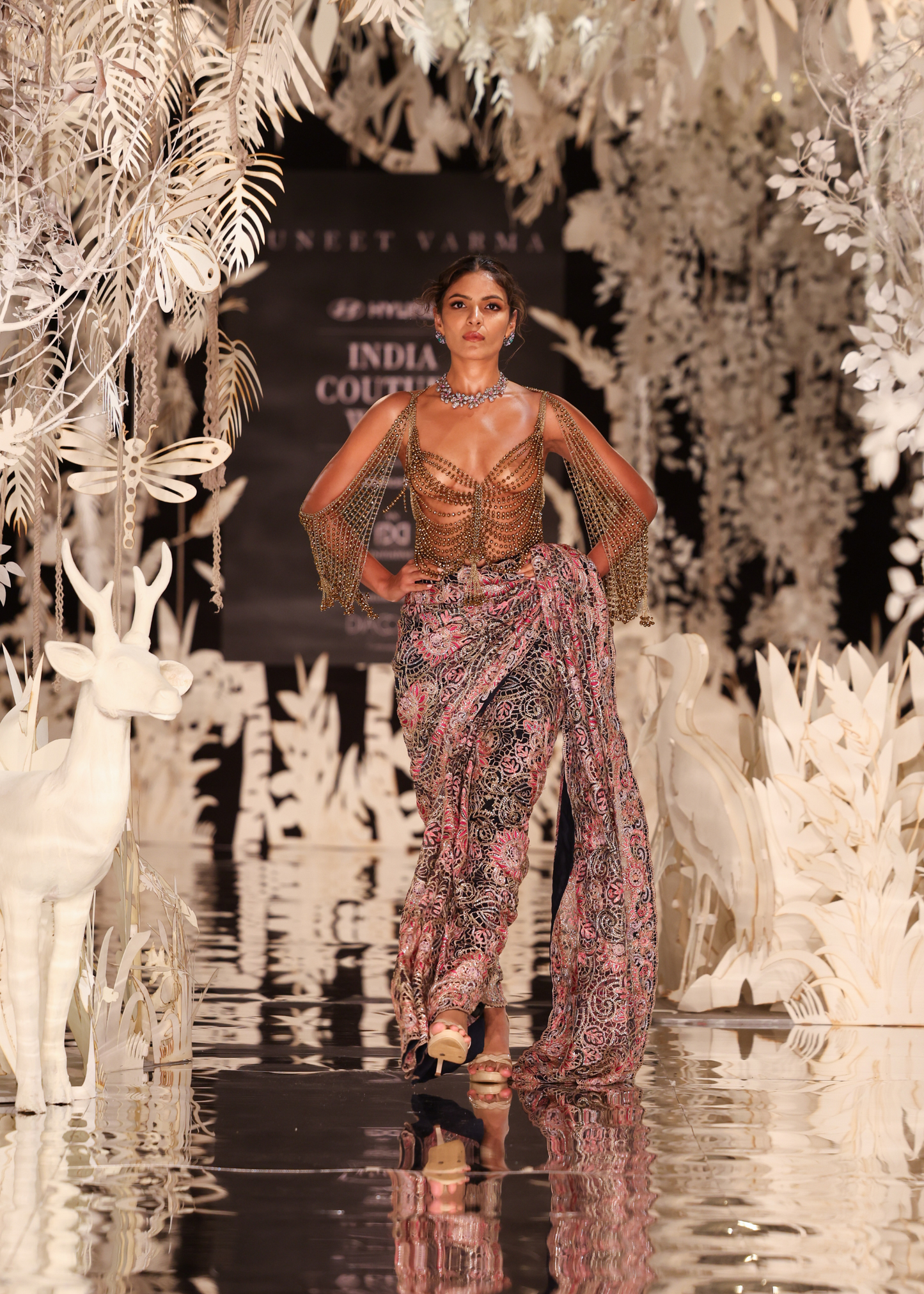 Hand-Embroidered Floral Threadwork Saree (Bejewelled Blouse Not Inclusive)