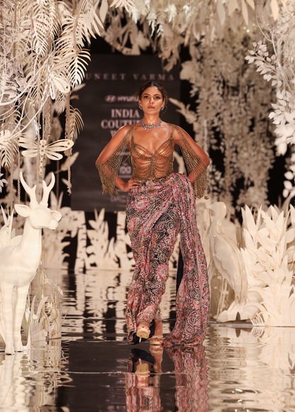 Hand-Embroidered Floral Threadwork Saree (Bejewelled Blouse Not Inclusive)
