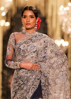 Navy Thread & Sequin Saree