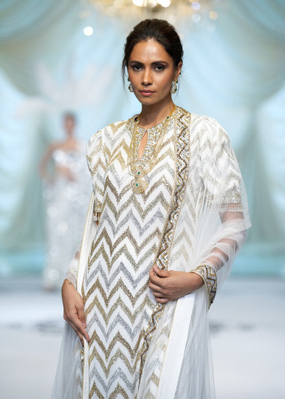 Ivory Chevron Kurta Set