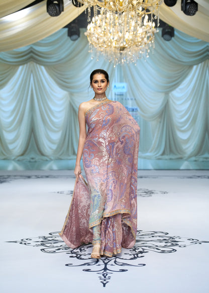 Ombre Blush Paisley Embroidery Saree