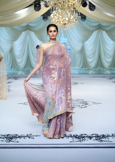 Ombre Blush Paisley Embroidery Saree
