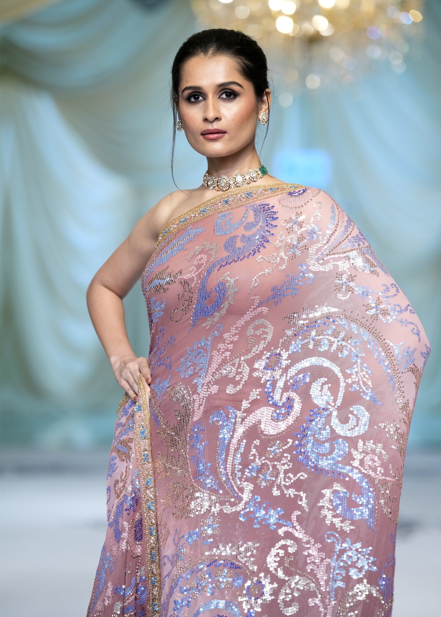 Ombre Blush Paisley Embroidery Saree