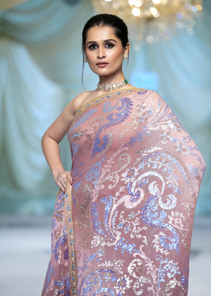 Ombre Blush Paisley Embroidery Saree