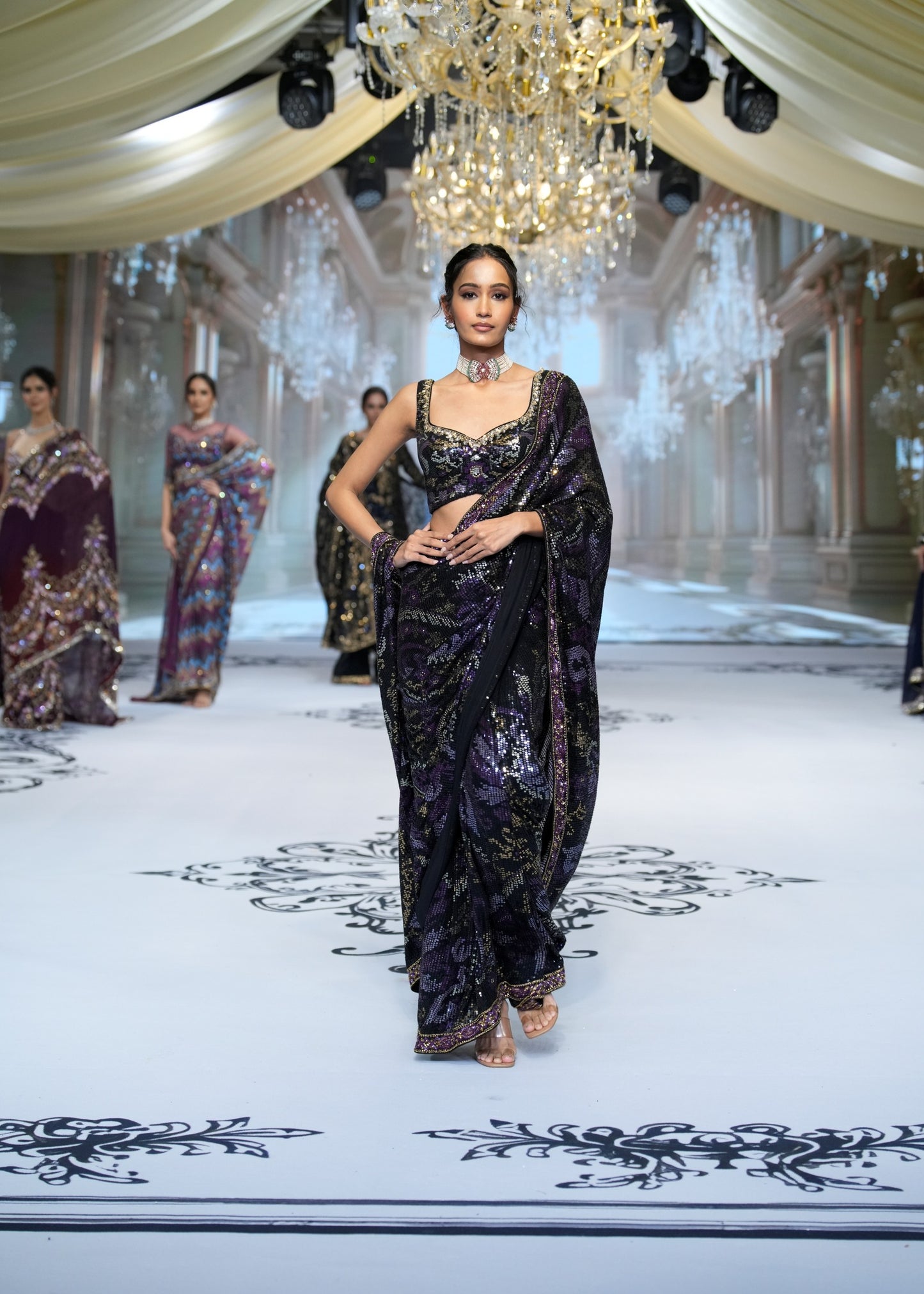 Black & Violet Sheeting Sequins Saree