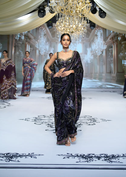 Black & Violet Sheeting Sequins Saree