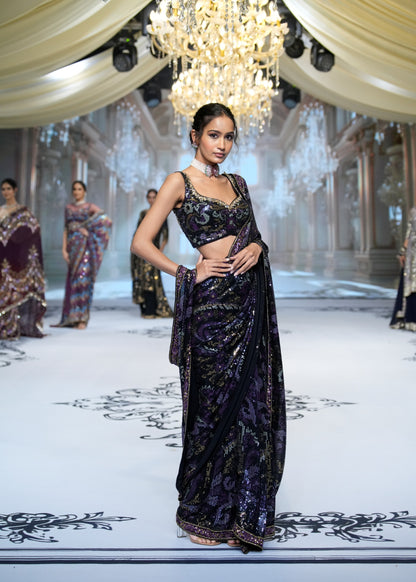 Black & Violet Sheeting Sequins Saree
