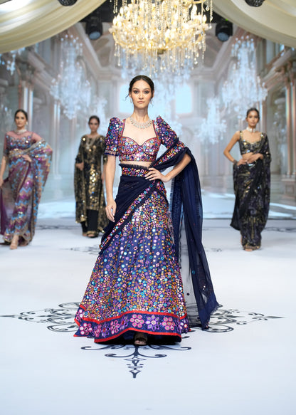 Mirror Embroidered Blue Lehenga Set