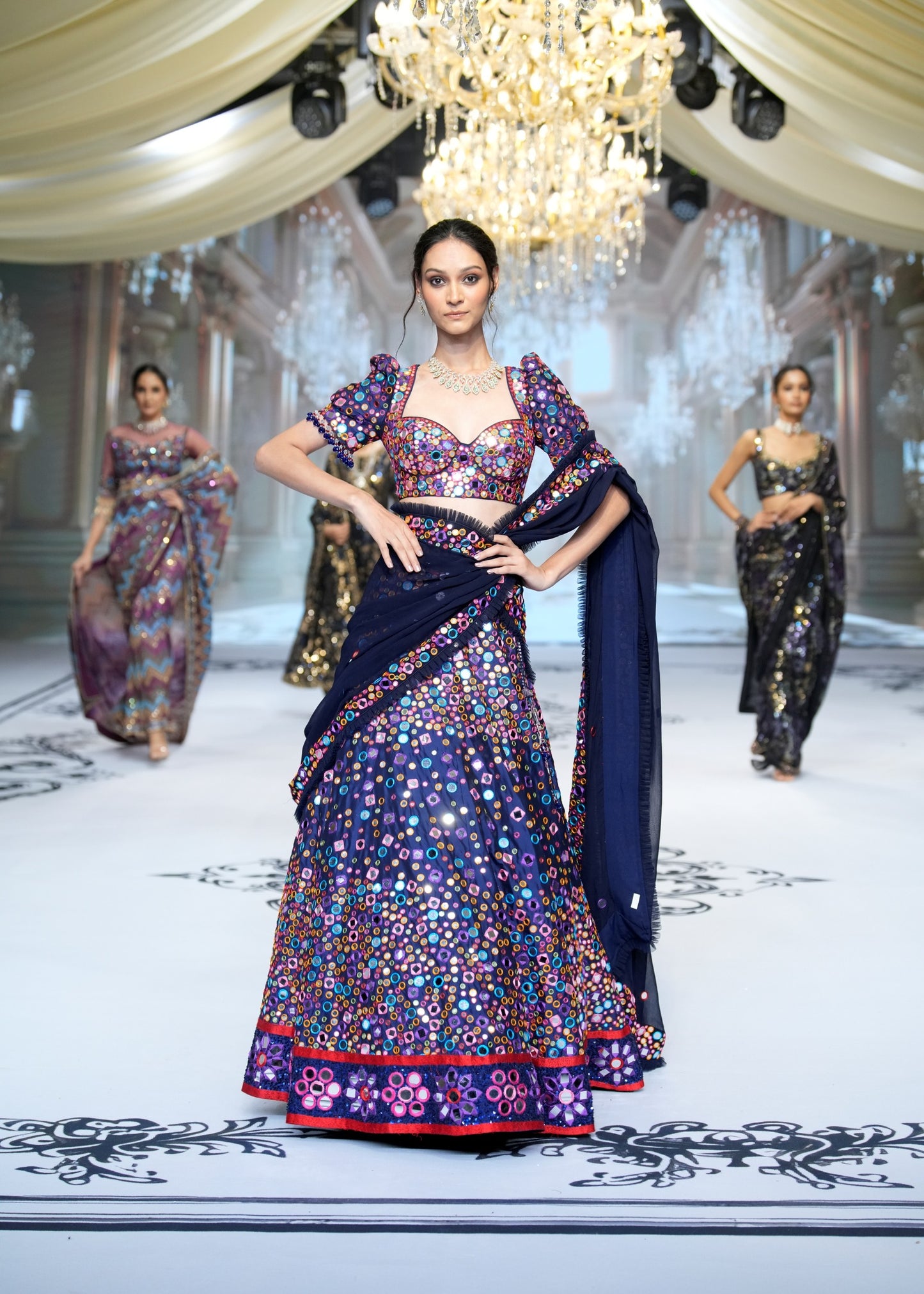 Mirror Embroidered Blue Lehenga Set