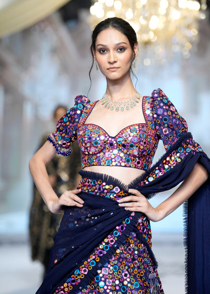 Mirror Embroidered Blue Lehenga Set