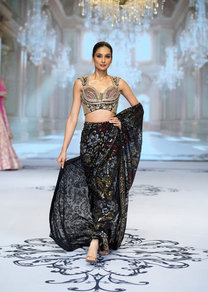 Noir Sheeting Saree with Bewejelled Blouse