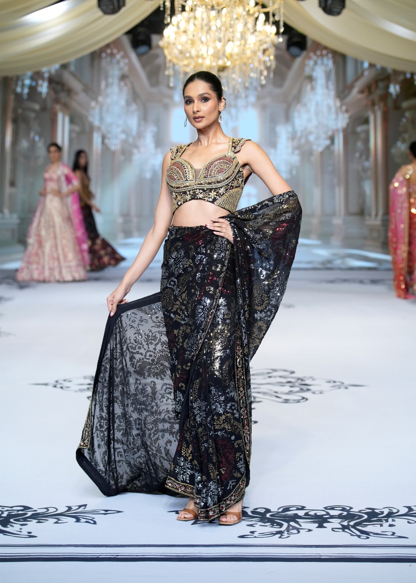 Noir Sheeting Saree with Bewejelled Blouse