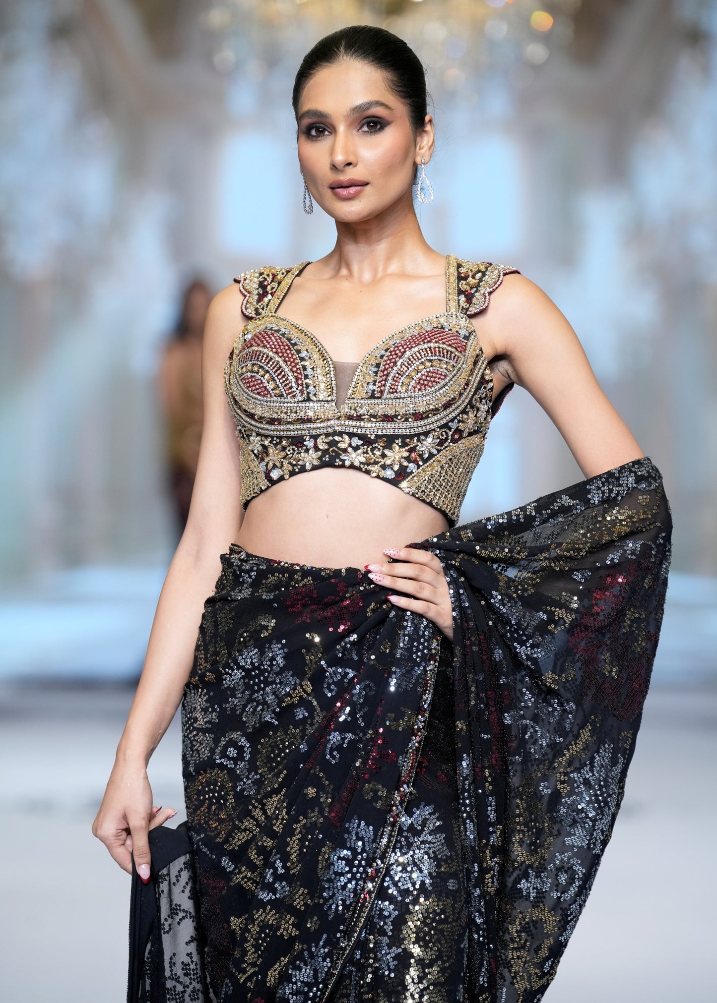 Noir Sheeting Saree with Bewejelled Blouse