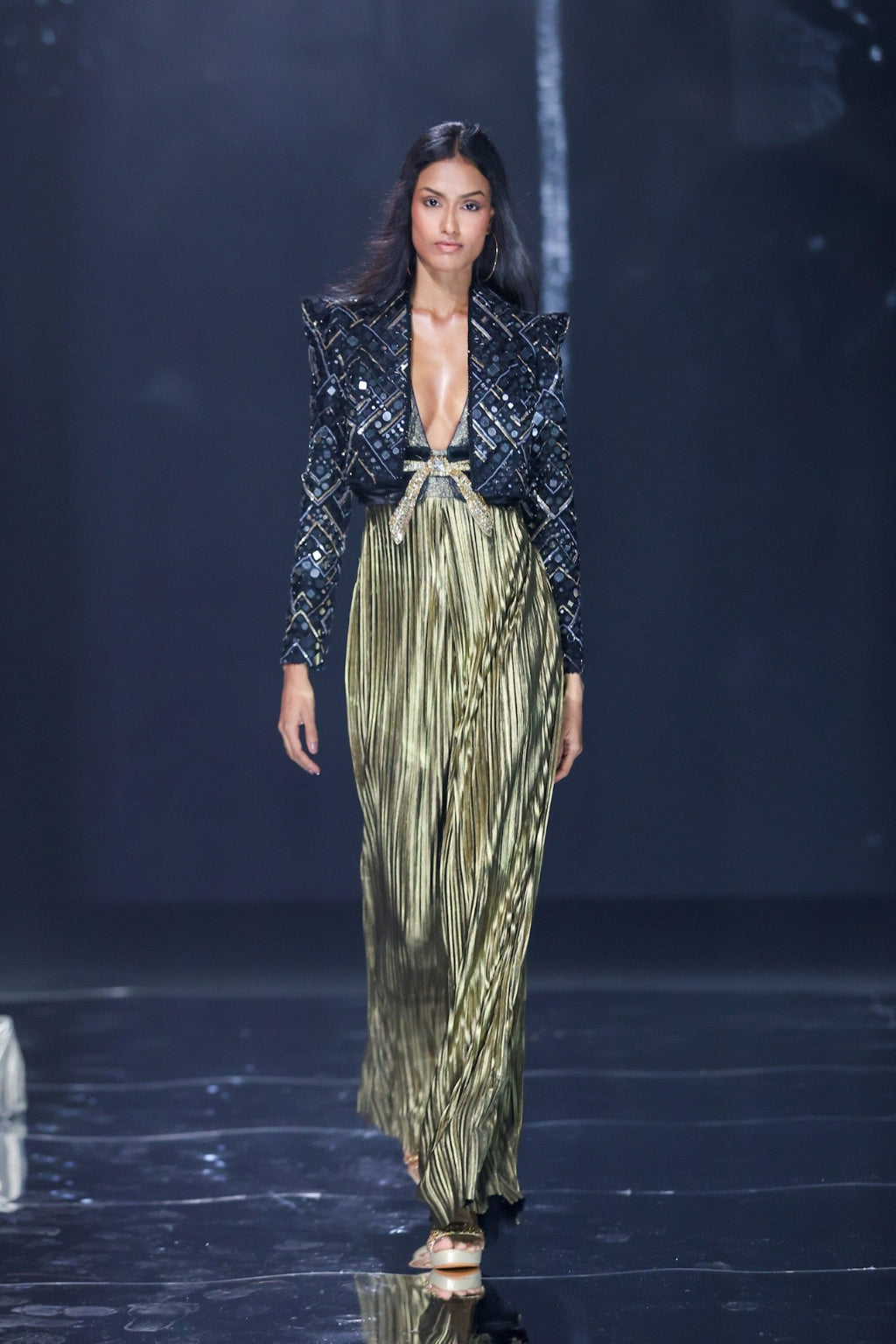 Embellished Jacket & Metallic Trousers Set