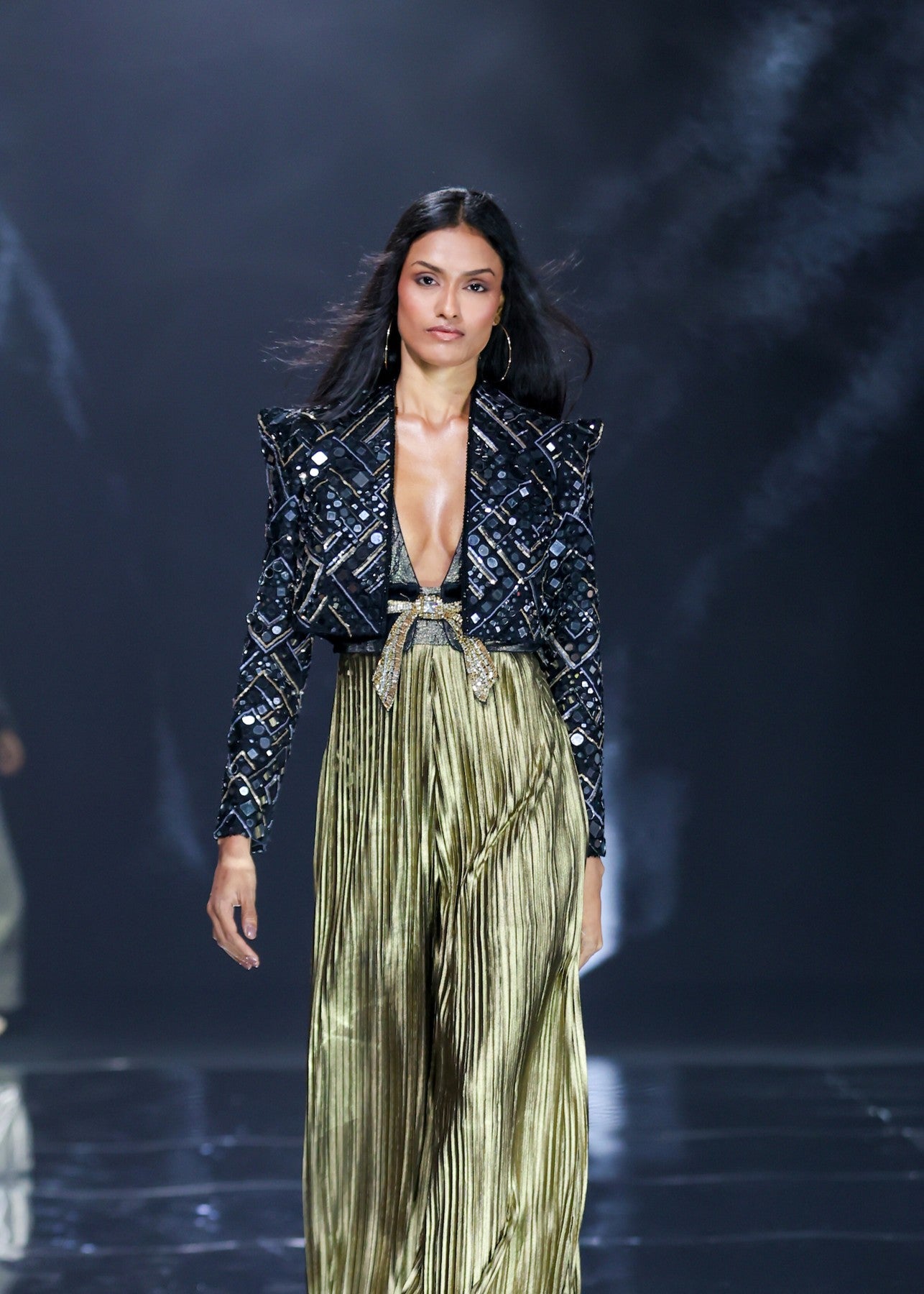 Embellished Jacket & Metallic Trousers Set