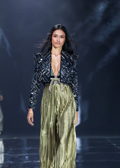 Embellished Jacket & Metallic Trousers Set
