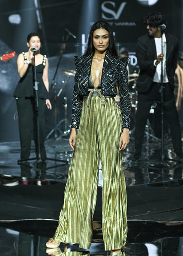 Embellished Jacket & Metallic Trousers Set