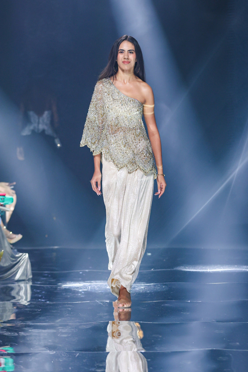 Embellished One-Shoulder Top and Draped