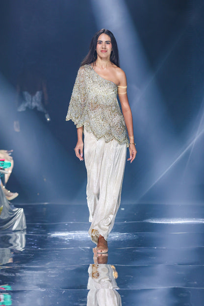Embellished One-Shoulder Top and Draped