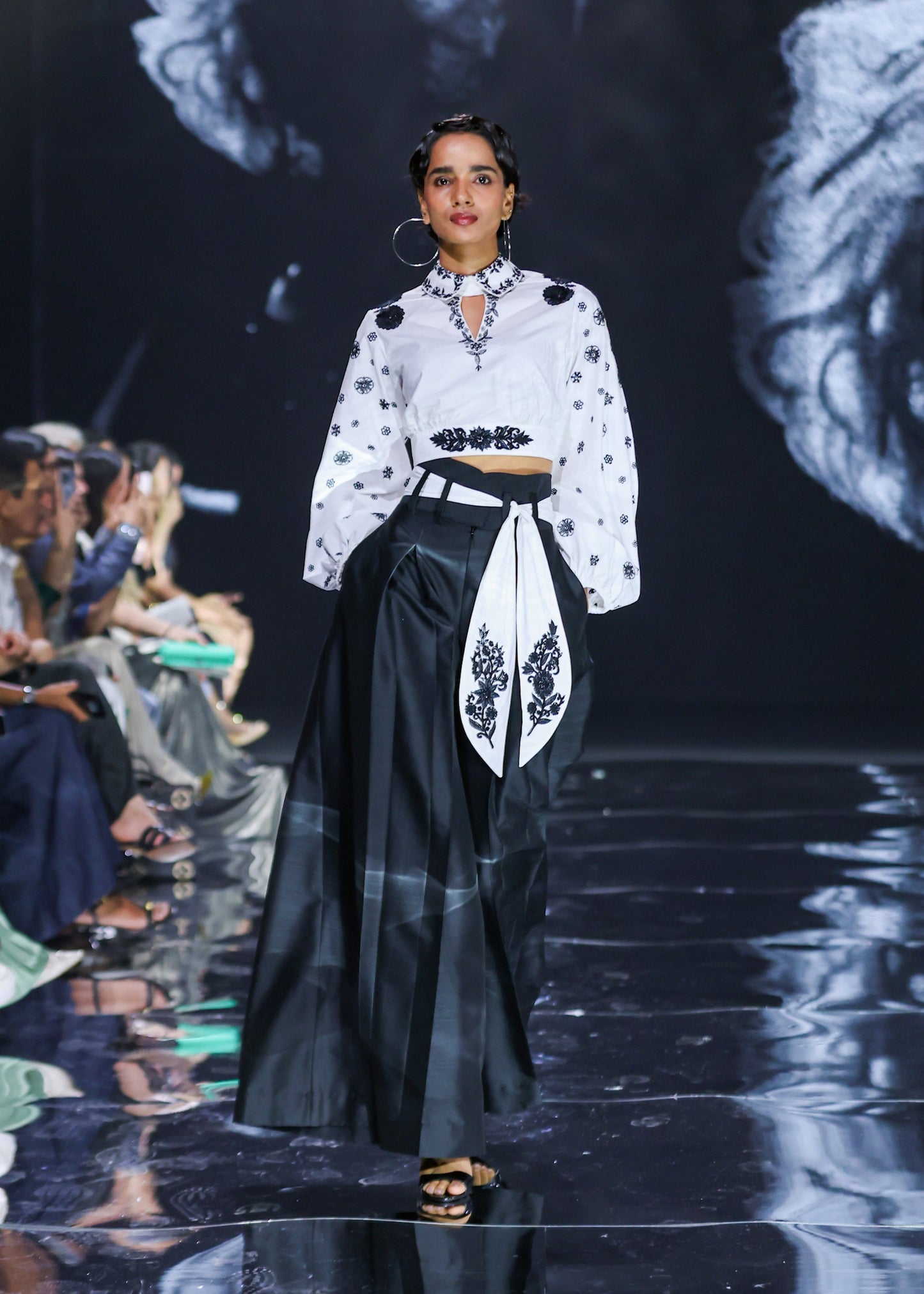 Embroidered Blouse with Wide-Leg Trousers