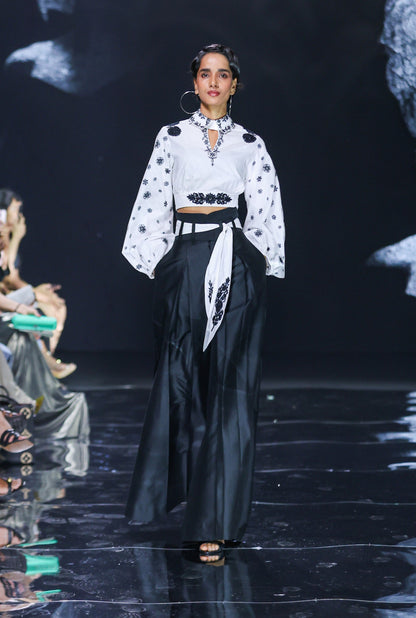 Embroidered Blouse with Wide-Leg Trousers
