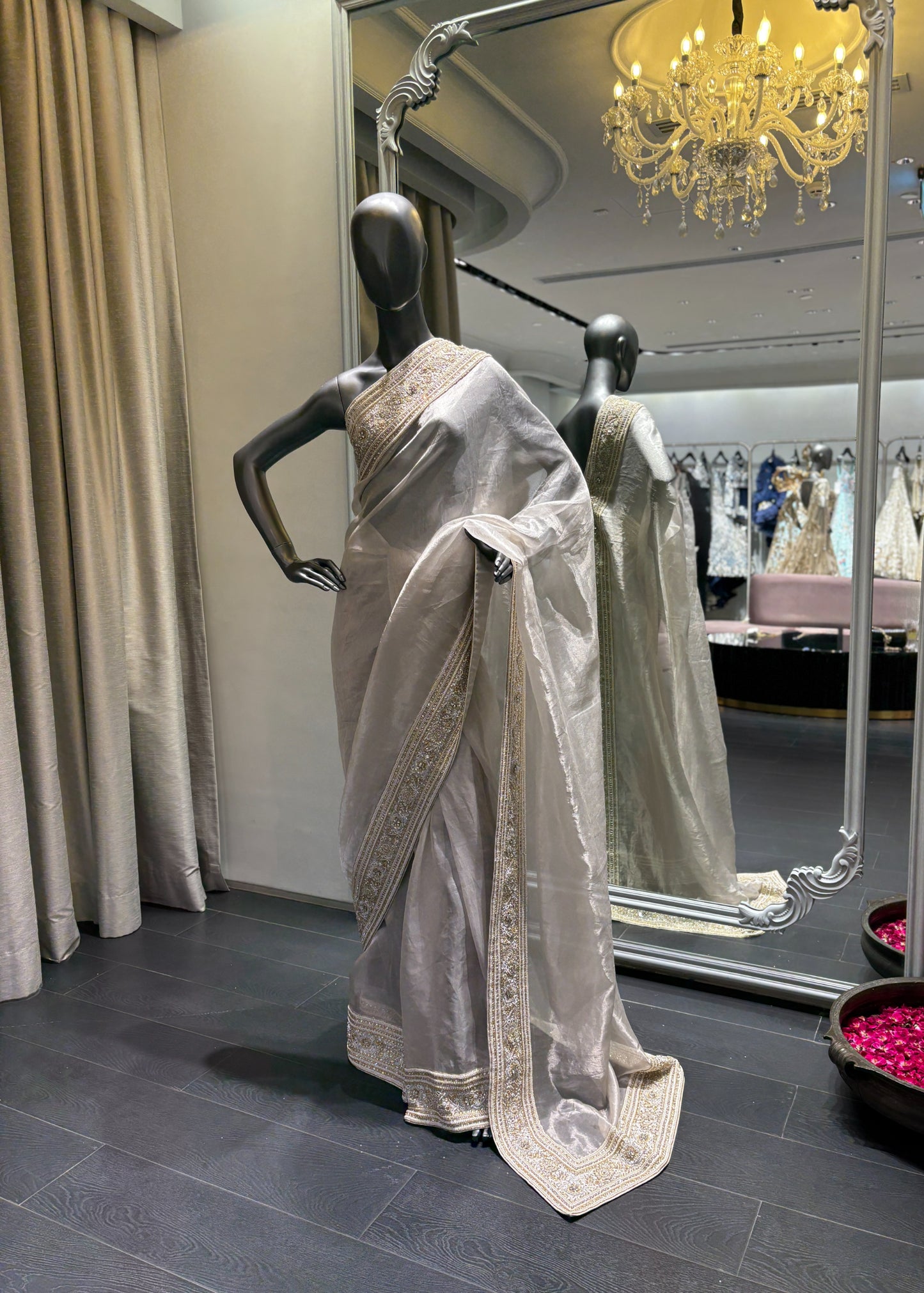 White And Gold Geometric Zig Zag Saree