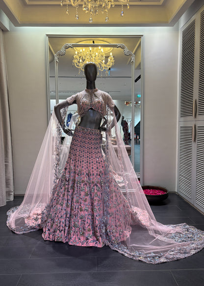 Pink Colored Sequin Work Lehenga With Tassel Blouse Set