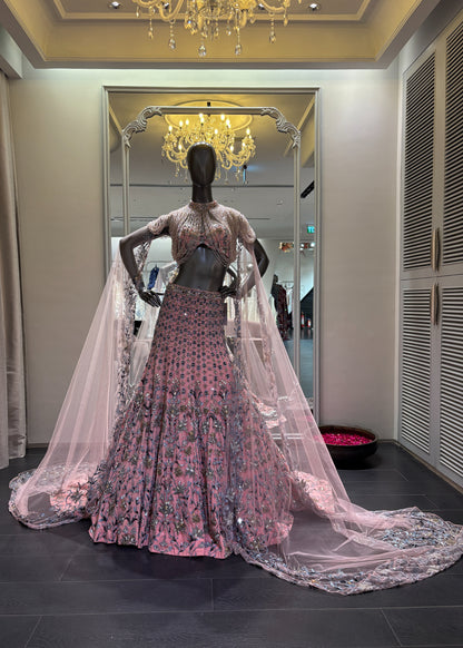 Pink Colored Sequin Work Lehenga With Tassel Blouse Set