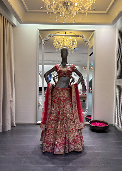 Maroon Zardozi Lengha Set