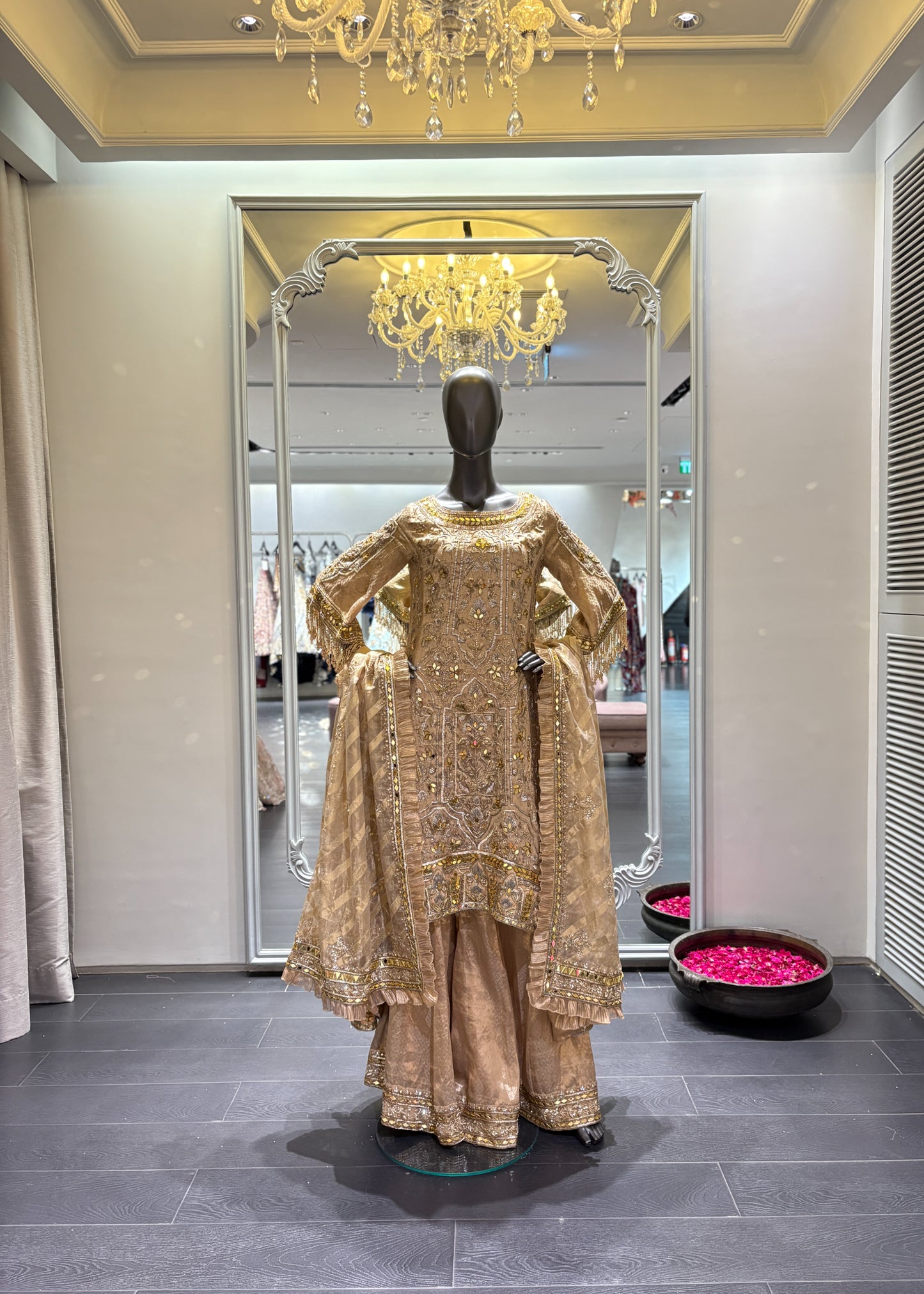 Gold Tissue Pakistani Style Suit