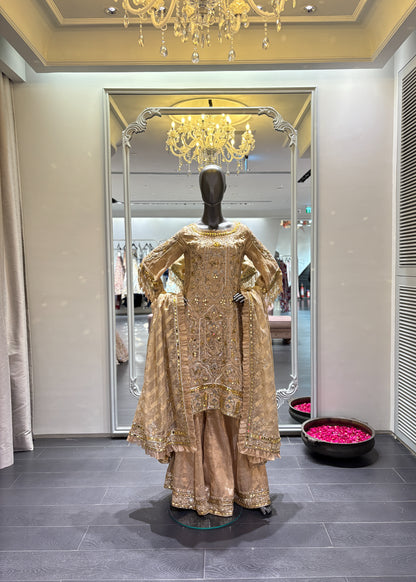 Gold Tissue Pakistani Style Suit