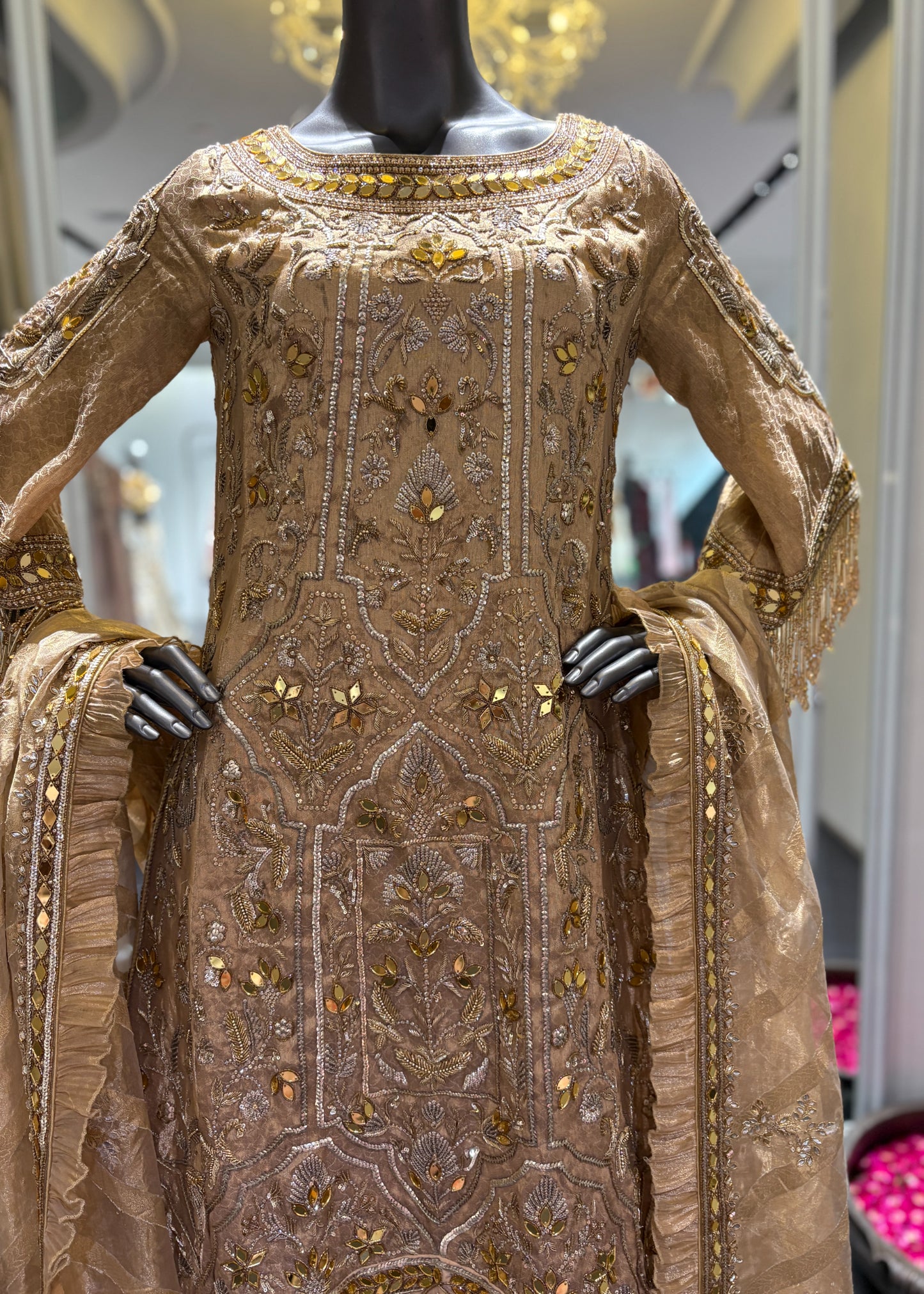 Gold Tissue Pakistani Style Suit