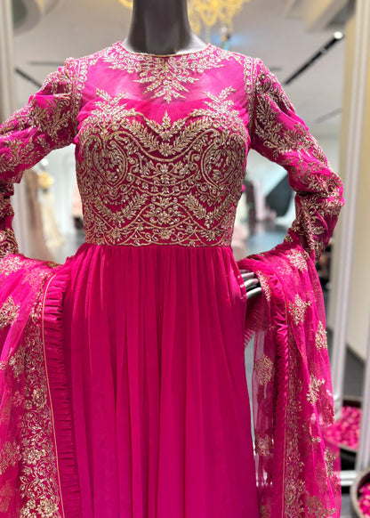 Fuchsia Pink Badla Work Anarkali