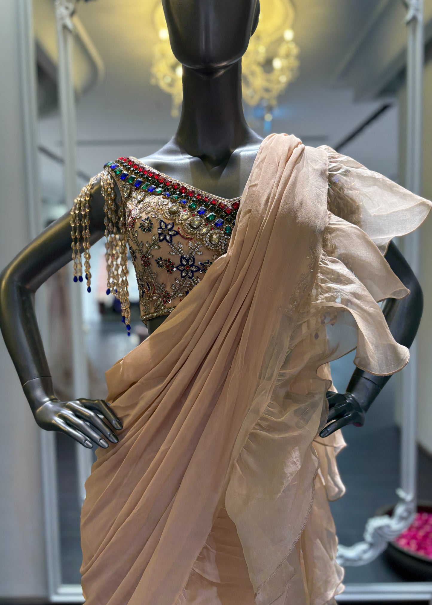 Beige Concept Saree With Crystal Blouse