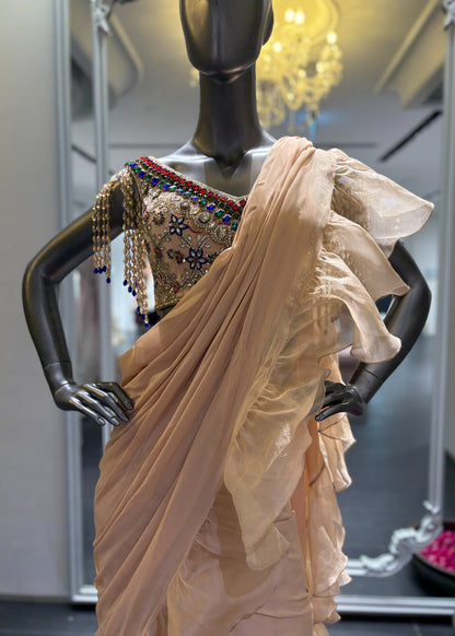 Beige Concept Saree With Crystal Blouse