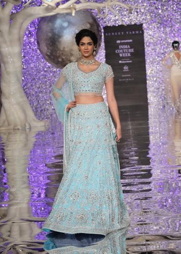 Sky Blue Crystal Lehenga Set