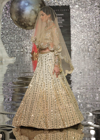 Gold Acrylic Mirror Work Lehenga With Blouse And Dupatta