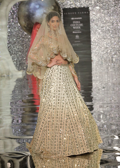 Gold Acrylic Mirror Work Lehenga With Blouse And Dupatta